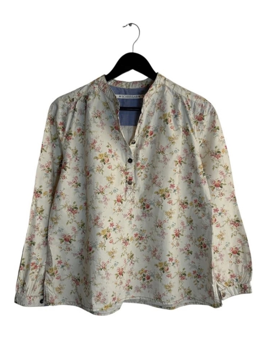 Scarti-Lab / Floral Print / Cotton / Long Sleeve Blouse / Size S / Ivory